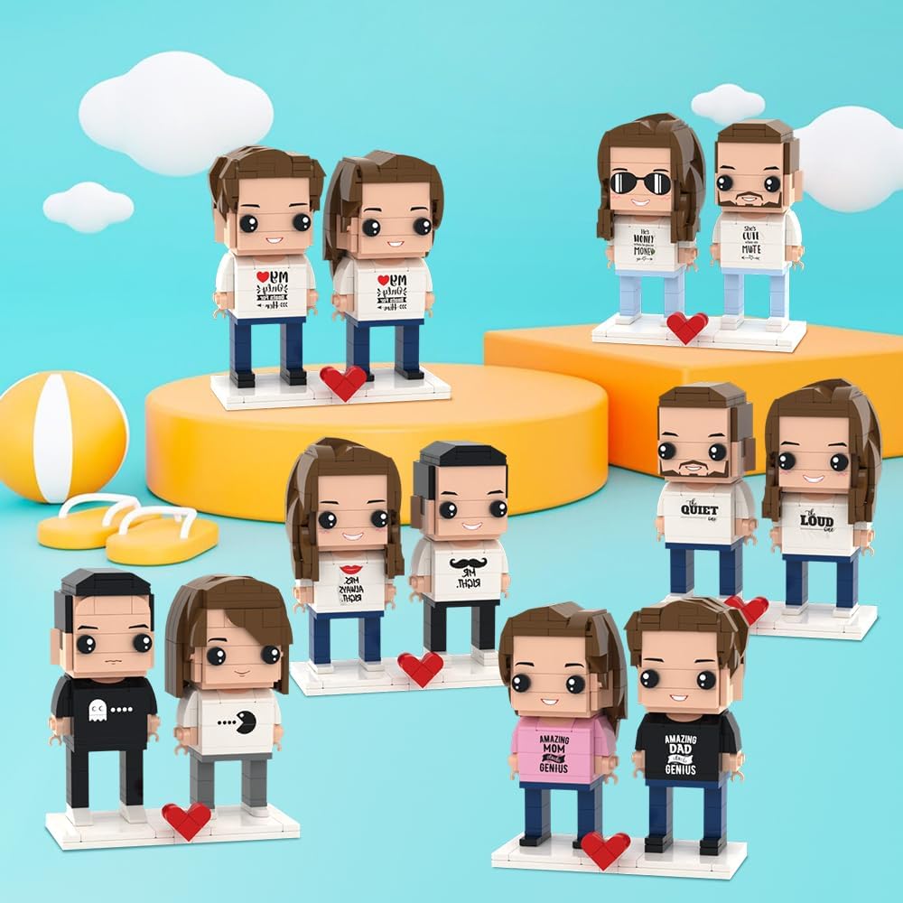 Custom Head Brick Figures Classic Version Personalized 2 People Small Particle Photo Building Blocks Couple