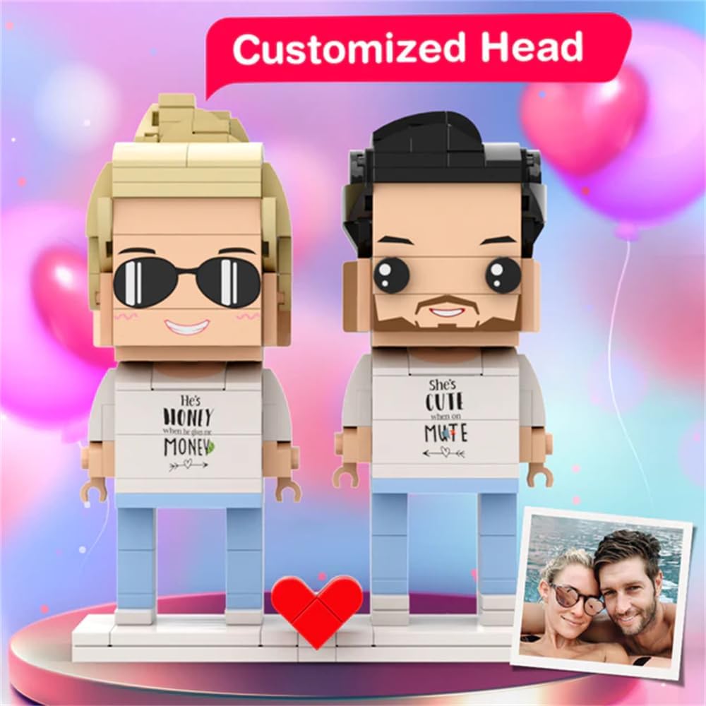 Custom Head Brick Figures Classic Version Personalized 2 People Small Particle Photo Building Blocks Couple