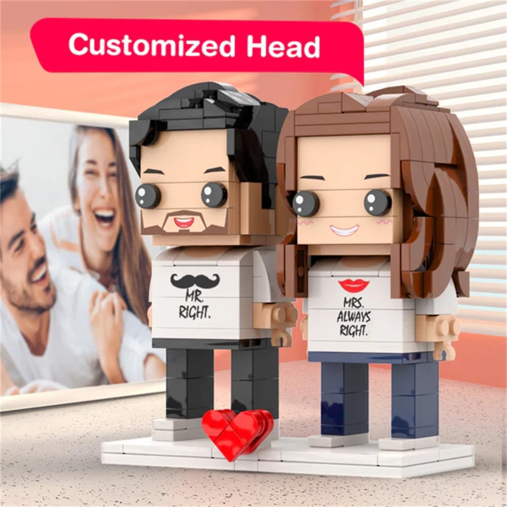 Custom Head Brick Figures Classic Version Personalized 2 People Small Particle Photo Building Blocks Couple