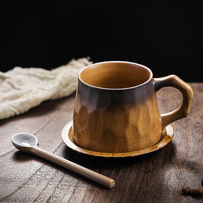 Vintage Ceramic Coffee Cup and Saucer Set Chunky Pottery Mug Art Cup