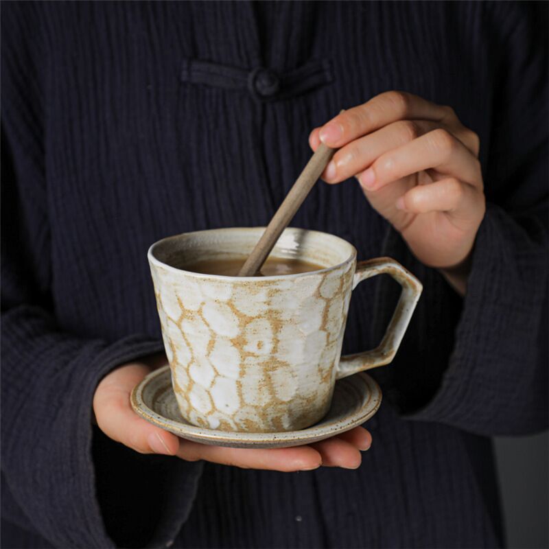 Hand-cut Glass Vintage Mug Large Capacity Water Cup Coarse Pottery Coffee Cup with Gift Package