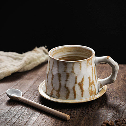 Vintage Ceramic Coffee Cup and Saucer Set Chunky Pottery Mug Art Cup